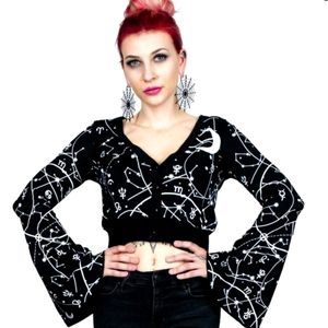 Moon Zodiac Print Cropped Cardigan